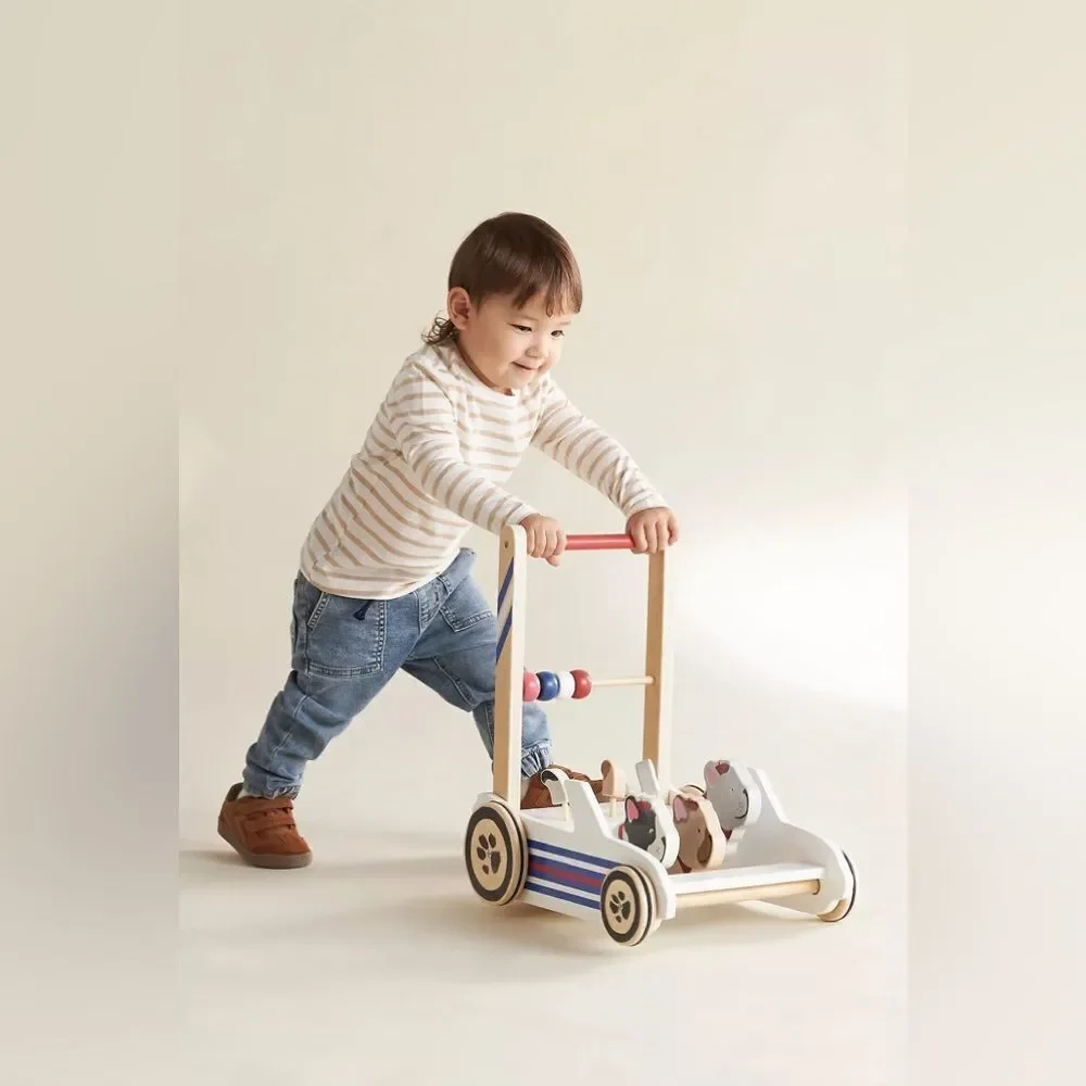 NWT Anthropologie Frenchie Wooden Push Toy PUSH CART